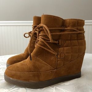 Brown Lace-Up Wedge Booties - Sz 6.5